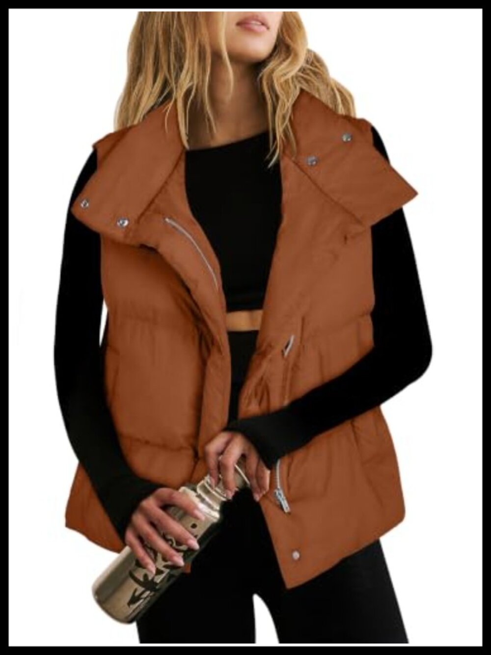 Quilted Puffer Vest Zip Up Stand Collar Sleeveless Outerwear